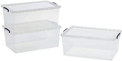 Really Useful Products 62 Litre Box, Nestable Clear, Transparent Clear, Pack of 3 in Card