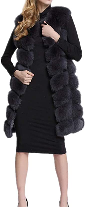 Lisa Colly Winter Women's Fur Vest Coat Warm Long Vests Fur Vests Women Faux Fur Vest Coat Outerwear Jacket