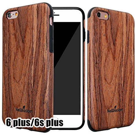 Newisdom Shockproof Anti Slip Natural Wood and Soft TPU Rubber Case for iPhone 6 plus / 6s Plus – Dual Sandalwood