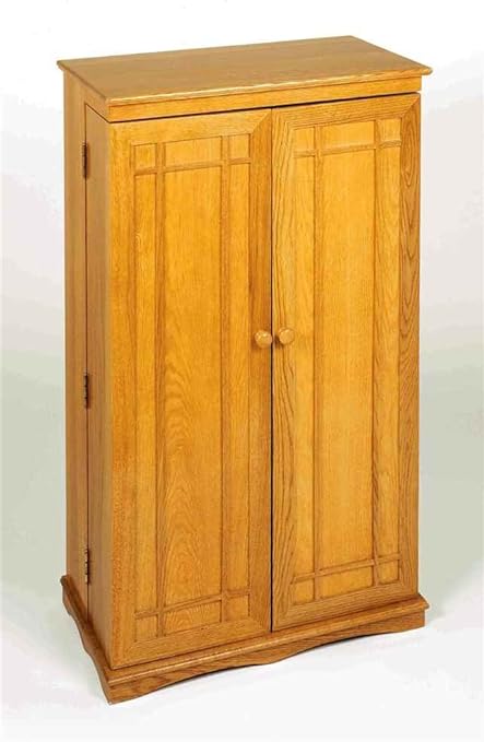 Solid Oak Multimedia Storage Cabinet with Classic Mission Style Doors, Honey Oak
