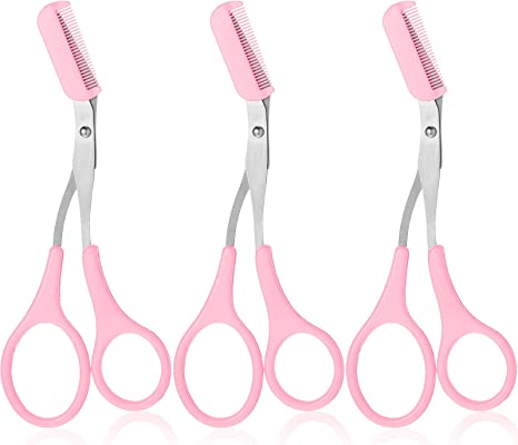 Eyebrow Scissors for Women Eyebrow Trimmer Scissors with Comb Eyebrow Shaping Cut Comb Scissors Non Slip Finger Grips Hair Removal Beauty Accessories for Men Women (Pink)