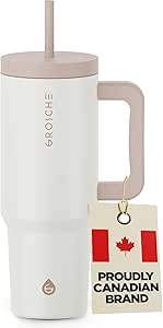 GROSCHE Aspen 40 oz Tumbler with Handle Lid and Straw - Extreme Insulation, Aesthetic Stainless Steel Cup Tumblers, Vacuum Insulated for Iced Water, Canadian Brand! - 40 fl. oz, Cream White