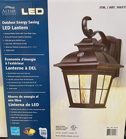 Altair Energy Saving LED Lantern - Brushed Patina Finsh with Clear Water Glass