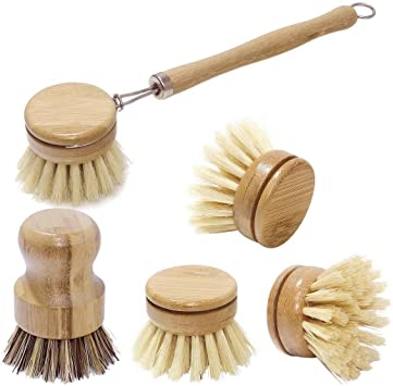 Cosumina Bamboo Kitchen Cleaning Brush Dish Cleaning Brush Long Handle Pan Pot Brush Dish Bowl Washing Cleaning Brush (5)