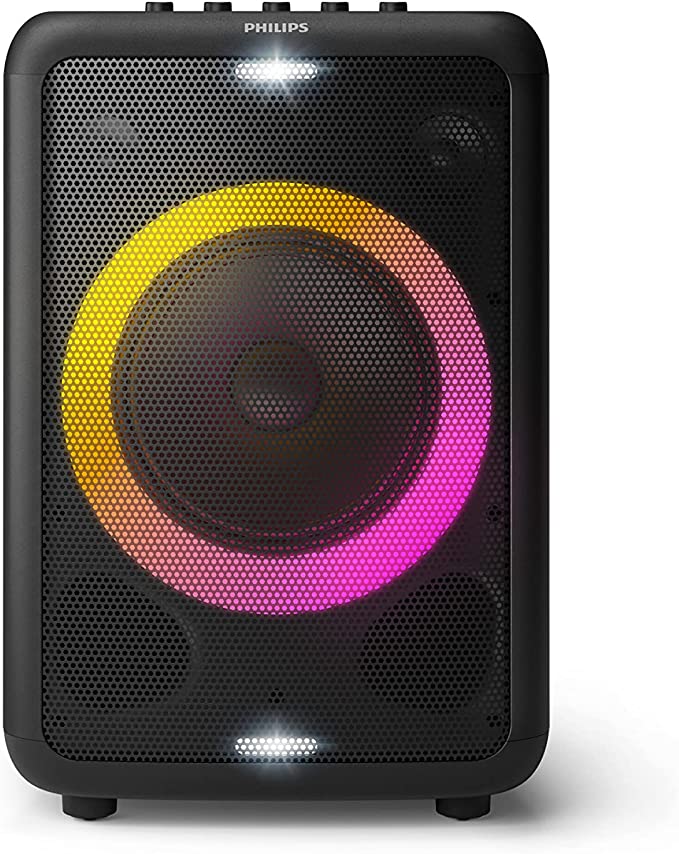 Philips X3206 Bluetooth Party Speaker with Deep bass, Up to 14 Hours Battery, Party Lights and Karaoke Effects, Microphone and Guitar Input, Audio-in, USB Charging, Built-in Carry Handle, TAX3206