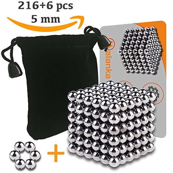 222 Magnetic Balls Sculpture Toy - 216   6 Spare Pieces 5mm Large Size - Includes Carrying Bag and Plastic Card Separator - DIY Fidget Magnets Science Kit - 5mm Set of 222