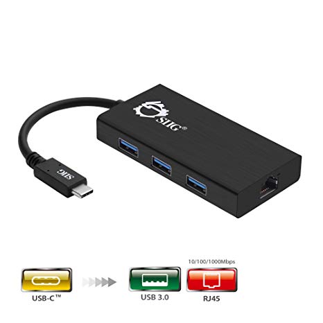 SIIG USB C to USB 3.0 and Gigabit Ethernet LAN Hub Adapter for Type C Available Notebooks and PCs - Thunderbolt 3 Compatible - 10Mpbs, 100Mbs, 1000Mbs, for MacBook Pro, MacBook, Pixel, Galaxy Book