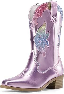 DREAM PAIRS Girls Cowgirl Cowboy Boots Western Fashion Mid Calf Boots