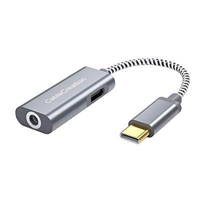 CableCreation 2 in 1 USB C to 3.5mm Headphone Audio Jack Adapter with USB-C Female Charging Port, Only Compatible with Mate 10 Pro/P20/P20Pro, Moto Z, OnePlus 6, OnePlus 7 Pro, Space Gray