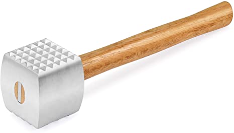 New Star Foodservice 36398 Wood Handle Aluminum Meat Tenderizer/Mallet/Hammer, 13-Inch Overall