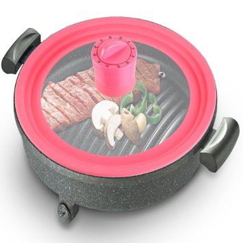 Basily Silicone Pot Lid with Cover-Mount Timer 10 Pink