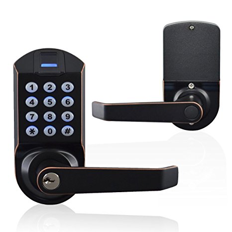 Ardwolf A1 Fingerprint Door Lock, Keyless Biometric Keypad Lock, with Reversible Lever and Automatic Locking, No Drills Needed - Aged Bronze