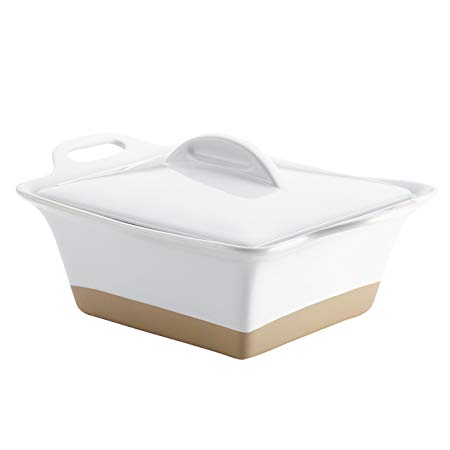 Rachael Ray 47027 Collection Inspired by Copenhagen Cozy Small Stoneware Square Casserole, White