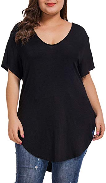 NUONITA Women's Plus Size T Shirt Top Short Sleeve Casual Flowy Tunic Loose Tee for Leggings