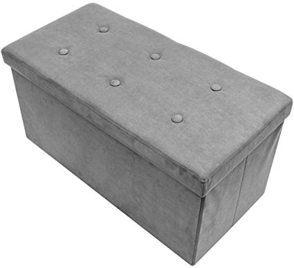 Sorbus Storage Ottoman Bench – Collapsible/Folding Bench Chest with Cover – Perfect Toy and Shoe Chest, Hope Chest, Pouffe Ottoman, Seat, Foot Rest, – Contemporary Faux Suede (Small, Gray)