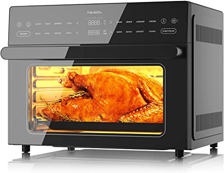 Fabuletta 18-in-1 Air Fryer Toaster Oven - 32QT Smart Countertop Convection Oven 1800W Digital Touchscreen, Double-wall Glass Door, Extra Large Oven for Dual Cook, Pizza, Bake, Dehydrate, Broil, Proof (Black)