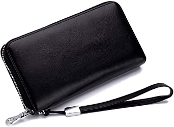 RFID Blocking 12 Credit Card Holder Leather Wallets for Women with Wristlet Zip Around Large Capacity