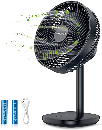 SmartDevil Desk Fan,Table Fan, Small Desk Fan,4 Speeds Portable Desktop Cooling Fan with 3000mAh Battery Operated,Strong Wind,Quiet Operation, Adjustable Tilt for Bedroom Home Office(Black)