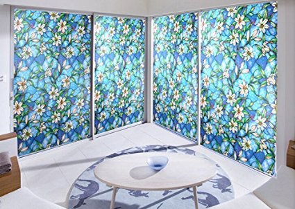 bofeifs Designer Orchid Privacy Window Film for Home /Bedroom /Barthroom /Office, Self Static Adhesive Cling,17.7x78.7 Inch