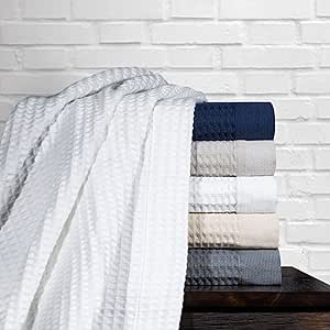 Pointehaven Long Staple Soft 100% Cotton Waffle Blanket - 300 GSM - Hypoallergenic - Breathable - Moisture Absorbent- All Season