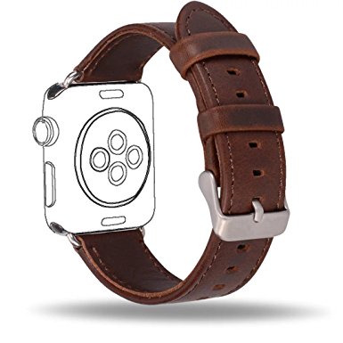 Hailan Apple Watch Band Series 1 Series 2,Premium Vintage Genuine Leather Wrist Strap Replacment with Classic Stainless Steel Buckle Clasp,Crazy Horse Style for iwatch,38mm,Coffee