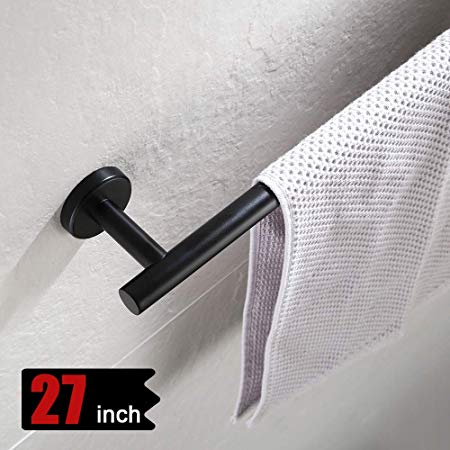 JQK Black Towel Bar, 24 Inch Stainless Steel Towel Rack Bathroom, Towel Holder Matte Black Wall Mount, Total Length 27 Inch, TB110L24-PB