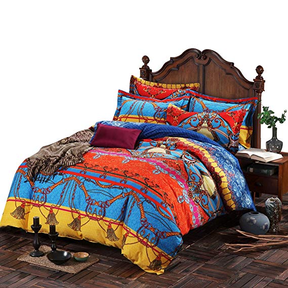 Ustide Home Textile, Boho Duvet Cover Set 100% Cotton Bedding Set King Size