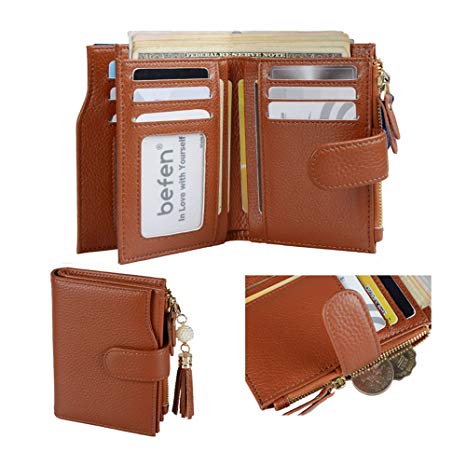 Befen Women's RFID Blocking Luxury Full Grain Genuine Leather Bifold Trifold Wallet Multi Card Organizer Holders for Ladies