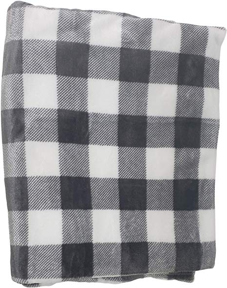 Northpoint Cashmere Plush Velvet Throw Full/Queen Blanket - Black & White Plaid Lightweight Soft Warm Fuzzy Blanket 90" x 90"