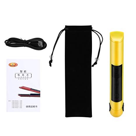 Hair Curler Straightener, 3 Colors Mini Rechargeable Cordless Flat Ironing Beauty Styling Tool(Black)