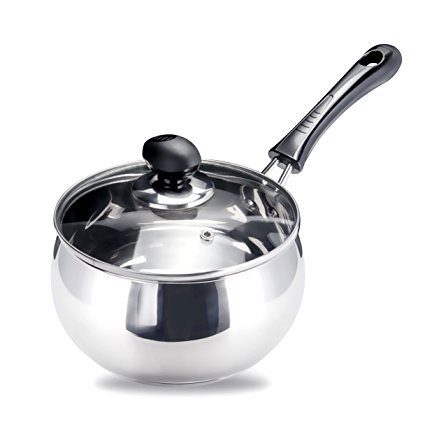 YOULANDA Stainless Steel Saucepan with Glass Lid Cover Milk Pot Cookware 1.5 Quart, Silver Tone