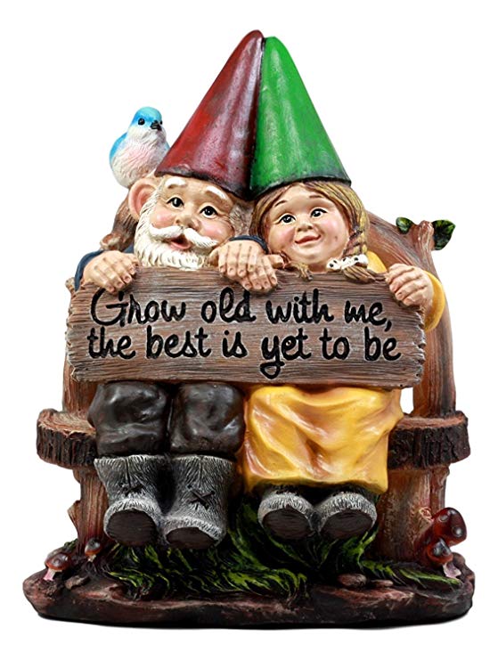 Ebros Grow Old With Me Mr And Mrs Gnome Statue 11"Tall For Patio Garden Lawn Home Decor Figurine