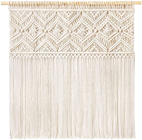 Mkono Large Macrame Wall Hanging Boho Tapestry Curtain Fringe Wall Decor Woven Home Decoration for Apartment Living Room Bedroom Gallery Background,36"x33"