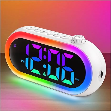 OCUBE Digital Alarm Clocks for Bedrooms with Wake Up Light,Colorful Bedside Clock Mains Powered with Night Light,Dual Alarms,100dB Super Loud,USB Charger,Snooze for Teens Kids Boys Girls Seniors