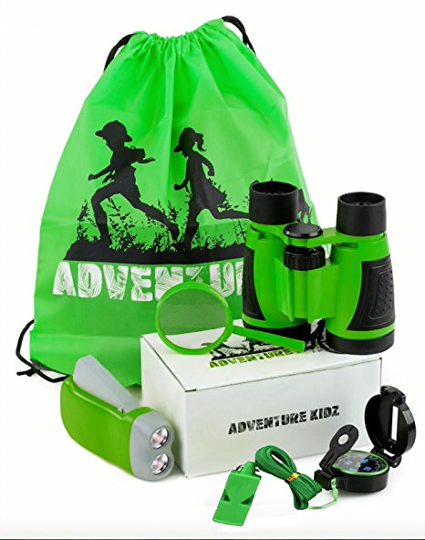 Adventure Kidz - Outdoor Exploration Kit, Children’s Toy Binoculars, Flashlight, Compass, Fox Whistle, Magnifying Glass, Backpack. Great Kids Gift Set for Camping, Hiking, Educational, Pretend Play.