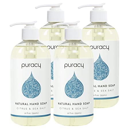 Puracy Natural Liquid Hand Soap, Citrus & Sea Salt, Sulfate-Free Gel Hand Wash, 12 Ounce (4-Pack)