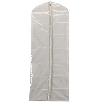 Household Essentials 311395 Hanging Garment Bag | Gown and Dress Protector | Natural Cotton Canvas with Clear Vinyl Cover