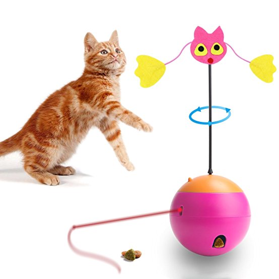 Agoigo Cat Toy Interactive Ball Electric Spinning Tumbler with Attractive Chase Laser and Food Dispenser