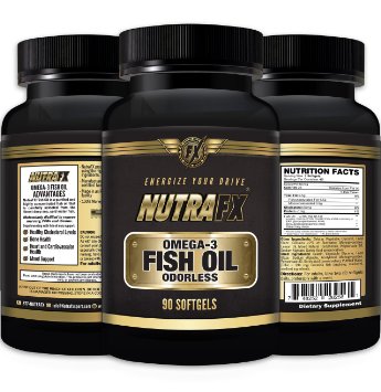 Nutrafx OMEGA-3 Fish-Oil Softgels | DOUBLE STRENGTH HIGH POTENCY FATTY ACIDS | 2400mg per Serving |Odorless Softgels | 1200mg Omega-3, (90 Caps)
