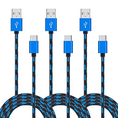USB-C Cable, (3Pack) 6Ft Niniber Long Nylon Braided USB-C Type-C Fast Charging Cord for Samsung Galaxy S8, Google Pixel, Nexus 6P/5X, lG V20, Moto, Nokia and more