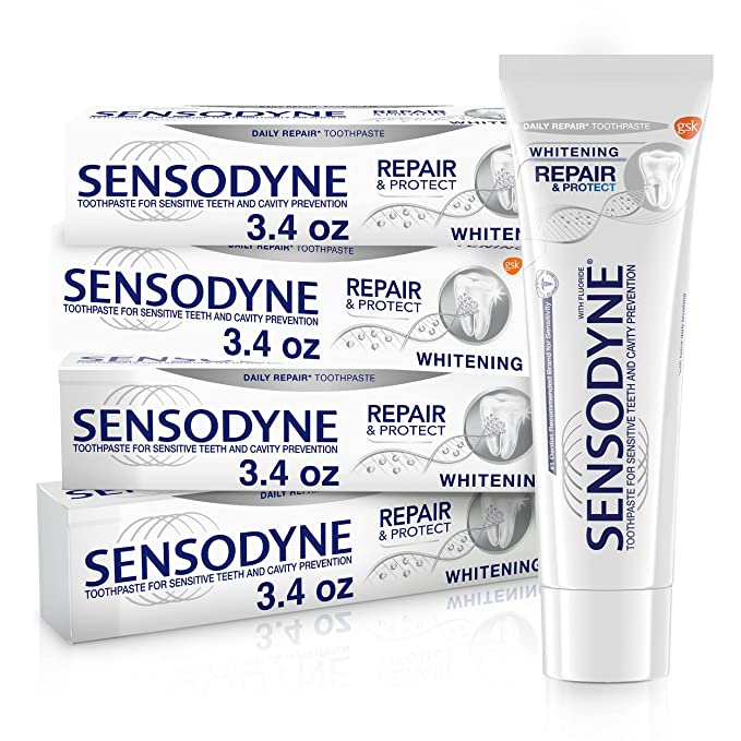 Sensodyne Repair & Protect Teeth Whitening Toothpaste, Cavity Prevention and Sensitive Teeth Treatment, 3.4 Oz, Pack of 4