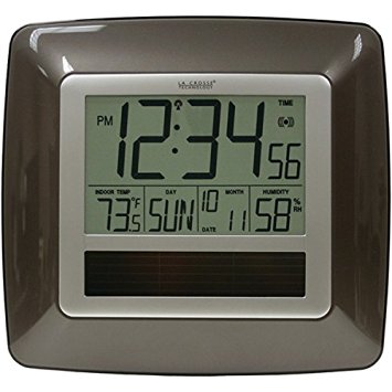 La Crosse Technology WT-8112U Solar Atomic Digital Clock with Indoor Temperature, Humidity