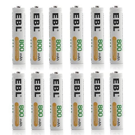 EBL 800mAh Ni-MH Rechargeable AAA Batteries 12 Pack