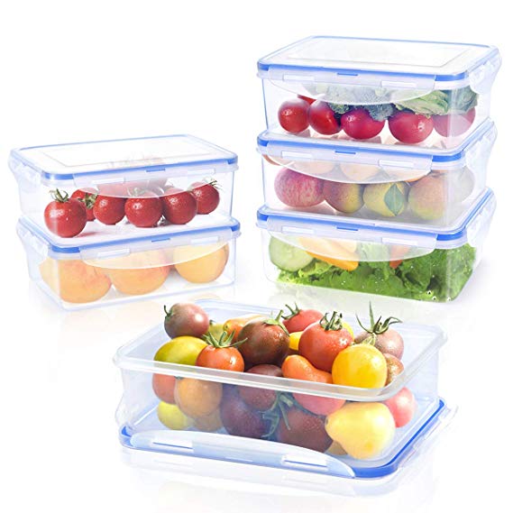 AckMond Airtight Food Storage Container with Lid - Plastic Organizer Storage, Lunch Containers, 1 Litre, Pack of 6