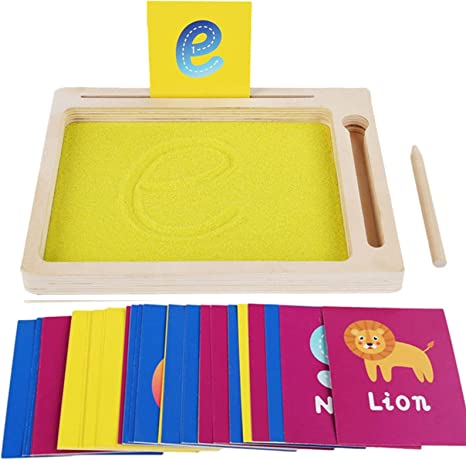 Sand Tracing Tray, Montessori Letter Formation Sand Tray with Wooden Pen, Montessori Language Toy Sand Tracing Tray for Kids, Alphabet and Number Learning Writing Exercises Tool