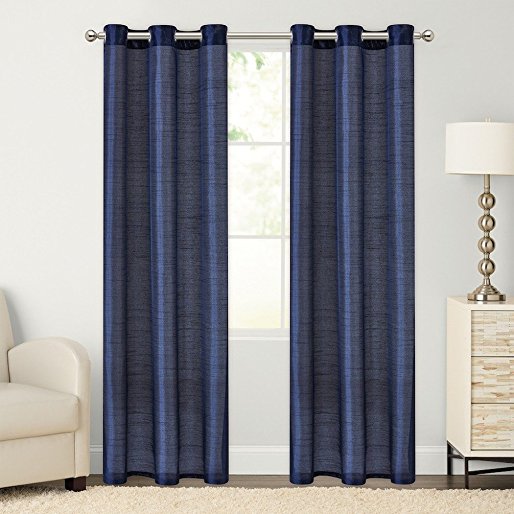 2- Piece Faux Silk Grommet Curtain Panels - 54" by 84" Inch total Width 108" X 84" (Navy Blue)