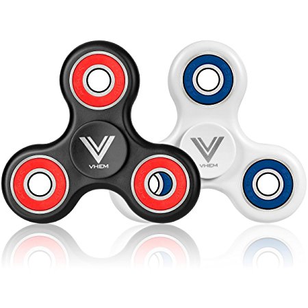 VHEM Fidget Spinner EDC Toy Premium Tri-Spinner Relieves Stress and Anxiety Red and Blue, 2 pack