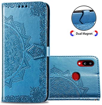 COTDINFORCA Samsung Galaxy A20S Case Leather Wallet Flip Magnetic Closure Case Samsung Galaxy A20S Phone Case with Card Slots Protective Cover Case for Samsung Galaxy A20S. SD Mandala - Blue