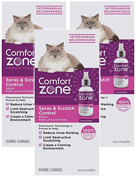 Comfort Zone 3 Pack of Spray and Scratch Control Spray for Cat Calming, 4 Ounces Per Pack