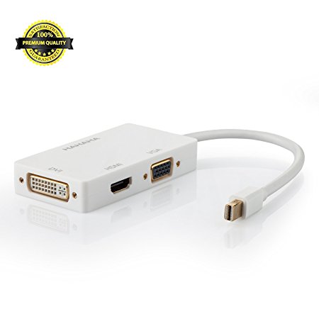 Mini DisplayPort to HDMI, 3 in 1 Mini DisplayPort to HDMI DVI VGA Converter Adapter Cable for Apple MacBook / MacBook Air / MacBook Pro / iMac / Mac mini / Microsoft Surface Pro 1 2 3 - White HAHAHA